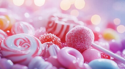 Colorful assortment of candies and lollipops.  Close-up of sugary treats