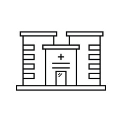 Hospital building icon, vector line isolated on white background. trendy and modern design