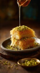 Knafeh Dessert with Honey and Pistachios