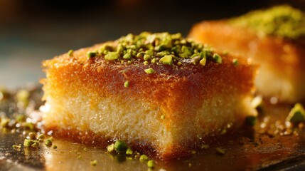 Close-Up of Kanafeh Dessert with Pistachios