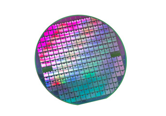 Semiconductor silicon wafer disk made of silicon isolated on white background