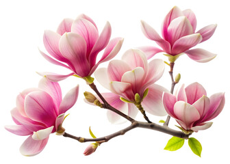 Obraz premium Delicate pink magnolia blossoms blooming on a branch isolated on transparent background