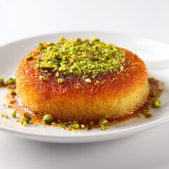 Close-up of Kanafeh Dessert Topped with Pistachios