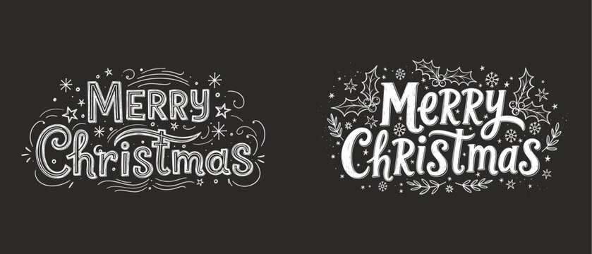 Merry Christmas chalk lettering design with decorative elements 