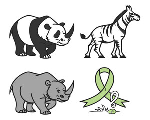 Obraz premium Cartoon animals and ribbon