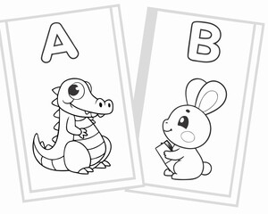 Coloring pages with letters a and b and cute animals
