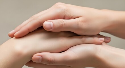 Naklejka premium Two Human Hands Intertwined with Soft Skin and Natural Lighting in Close-up