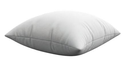 A soft white square pillow with textured fabric isolated on transparent background