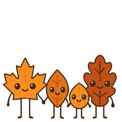 Family of Leaves Holding Hands Cute Autumn Vector