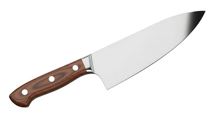 Sharp stainless steel chef knife with wooden handle isolated on transparent background