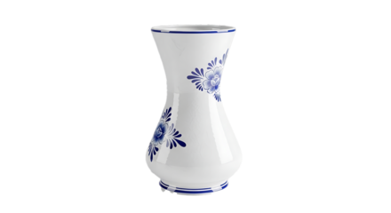 Elegant white ceramic vase with blue floral patterns isolated on transparent background