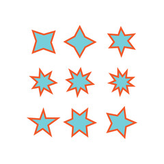 Blue Stars Collection with Orange Stroke Vector Design for Graphics Use.