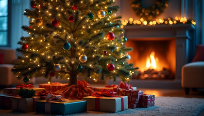 merry christmas decoration at home fireside