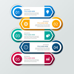 Colorful 5-Step Horizontal Infographic Template with Icons and Text Boxes
