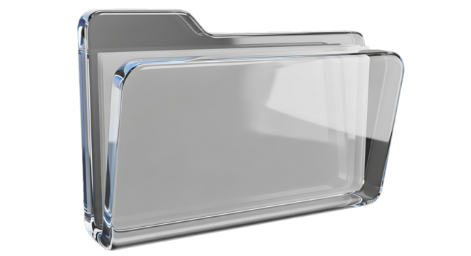 Clear transparent folder icon symbol representing digital data storage and organization isolated on transparent background