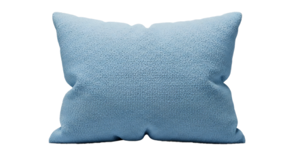 Soft textured light blue square decorative throw pillow with subtle pattern isolated on transparent background