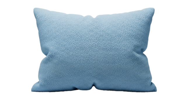 Soft textured light blue square decorative throw pillow with subtle pattern isolated on transparent background