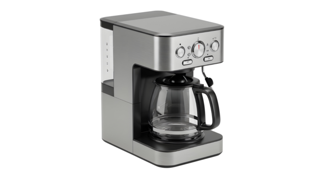 Silver Metallic Drip Coffee Maker Machine Product Shot Isolated on White Background