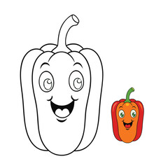 A vibrant bell pepper coloring page featuring a plump, fresh pepper with smooth curves and leaves, perfect for kids and adults to color and enjoy.
