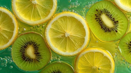 Lemon and Kiwi Slices in Sparkling Fruit Infused Water