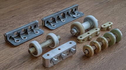 Assorted Door Rollers and Sliding Hardware in Metallic and Plastic Materials