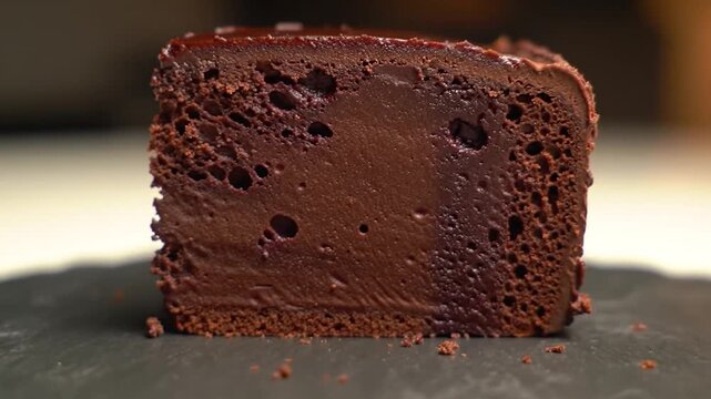 Chocolate cake slice close up