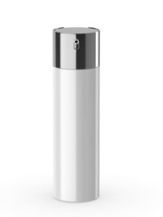 Blank cosmetic airless pump container packaging isolated on white background. Realistic clean mockup template for branding. 3D render illustration.