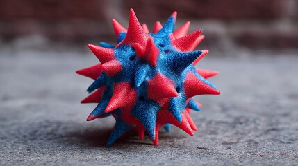 Colorful Spiky Toy with Red and Blue Bright Colors on Gray Surface