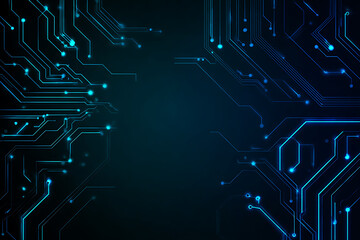 Abstract image of a glowing futuristic circuit board featuring neon blue lines, digital patterns, and intricate technology-inspired details.