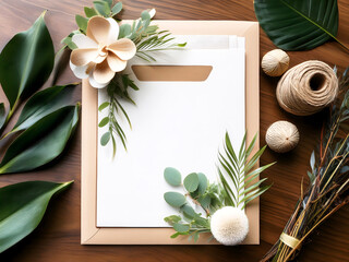 Minimalist Beige Floral Wedding Invitation Mockup with Greenery
