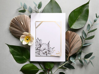 Gray Floral Mockup with Gold Leaf and Botanical Accents
