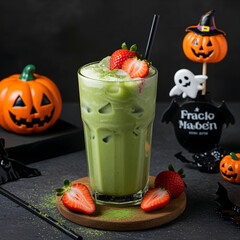 Matcha Latte in a Halloween theme