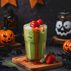 Matcha Latte in a Halloween theme