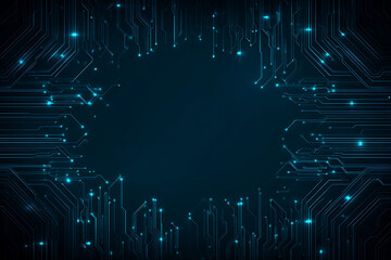 Abstract image of a glowing futuristic circuit board featuring neon blue lines, digital patterns, and intricate technology-inspired details.