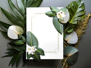 Gray Floral Mockup with Gold Leaf and Botanical Accents