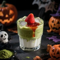 Matcha Latte in a Halloween theme