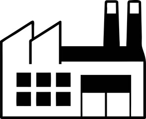 Industrial building with two smokestacks, representing manufacturing, production, and factory work within the industrial sector
