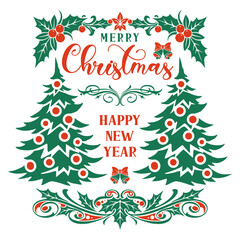 Merry Christmas and Happy New Year greeting design