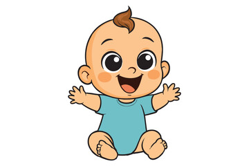 Cute baby boy cartoon illustration sitting with a happy smile. Perfect for baby products, invitations, apparel, and nursery designs.