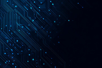 Abstract image of a glowing futuristic circuit board featuring neon blue lines, digital patterns, and intricate technology-inspired details.