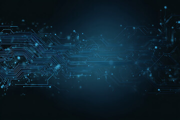 Abstract image of a glowing futuristic circuit board featuring neon blue lines, digital patterns, and intricate technology-inspired details.