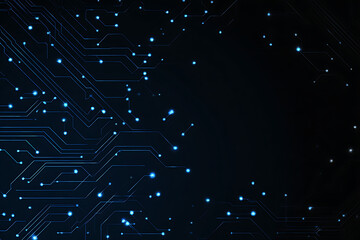 Abstract image of a glowing futuristic circuit board featuring neon blue lines, digital patterns, and intricate technology-inspired details.
