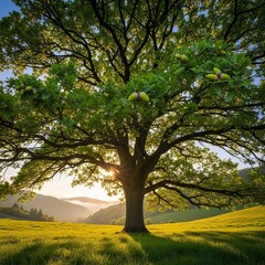 An oak tree with acorns forming symbolizing future generations