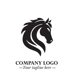 Stylish Head of Horse Logo Symbol in Black on White Background with Elegant Minimal Design