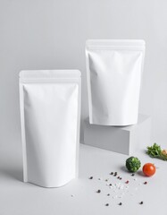 Blank food pouches with spice and vegetable.

