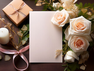 Vertical Wedding Invitation Mockup with Pink Floral and Candlelight