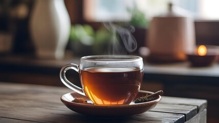 A close-up background of steam rising from a cup of herbal tea.
