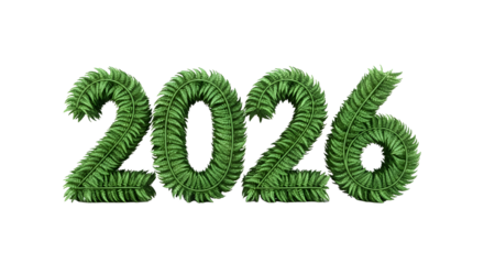 Year 2026 made of ferns isolated on transparent background