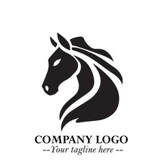 Stylish Head of Horse Logo Symbol in Black on White Background with Elegant Minimal Design