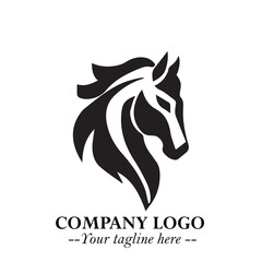 Stylish Head of Horse Logo Symbol in Black on White Background with Elegant Minimal Design